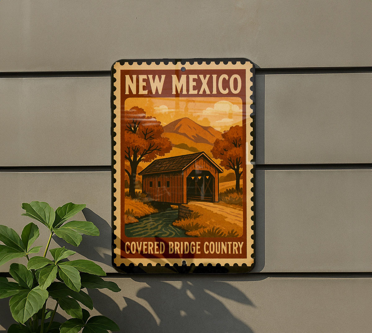 New Mexico Covered Bridge Metal Sign – Rustic Stamp Style Wall Art for Home, Cabin, or Country Decor — photo 5