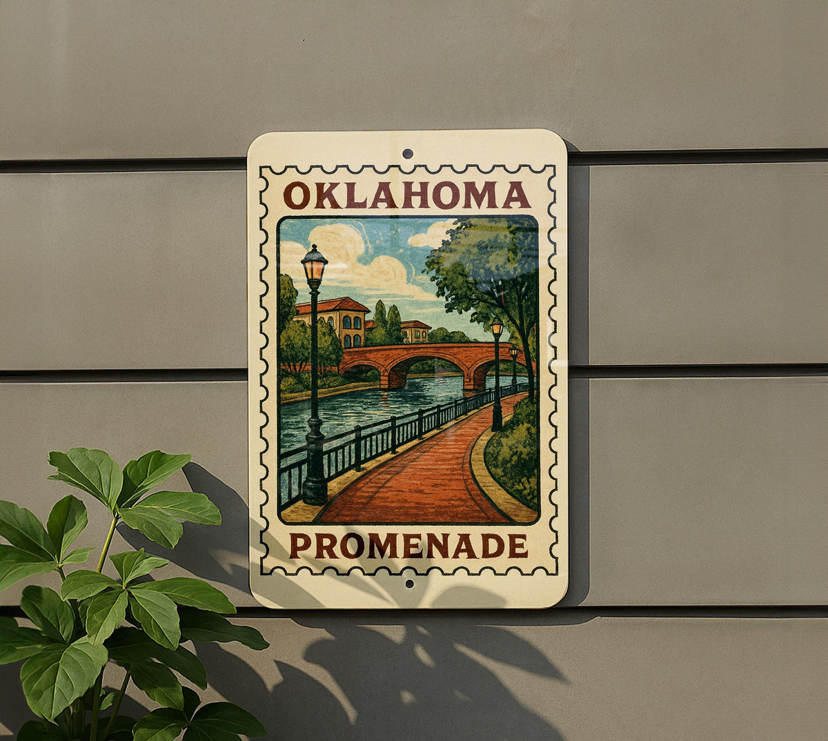 Oklahoma Riverwalk Promenade Metal Sign – Vintage Stamp Style Wall Art, Rustic Home Decor, State Souvenir Gift — photo 5