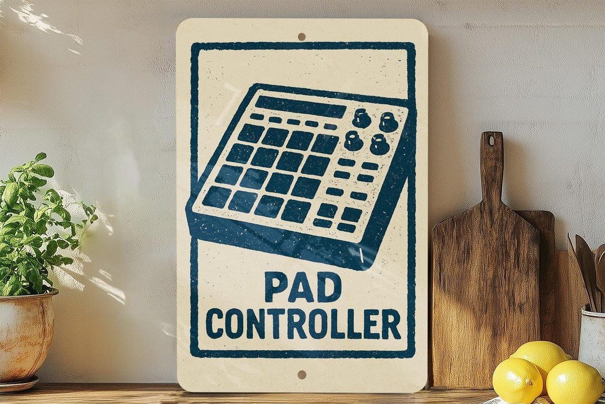 Pad Controller Metal Sign – Retro Music Studio Decor, DJ Beat Maker Wall Art, Stamp Style Aluminum Music Producer Gift — photo 1