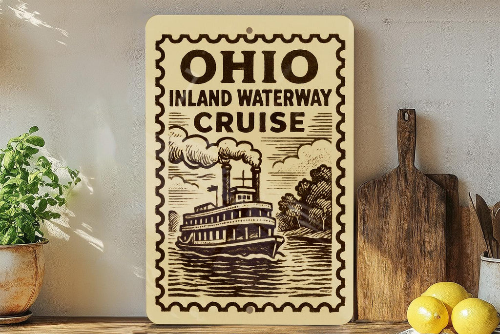 Ohio Inland Waterway Cruise Metal Sign – Vintage Stamp Style Wall Art for Lake House, Nautical Decor, Rustic Ohio Gift — photo 1