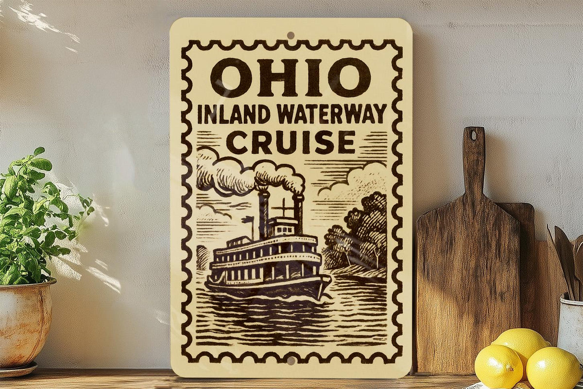 Ohio Inland Waterway Cruise Metal Sign – Vintage Stamp Style Wall Art for Lake House, Nautical Decor, Rustic Ohio Gift — photo 1