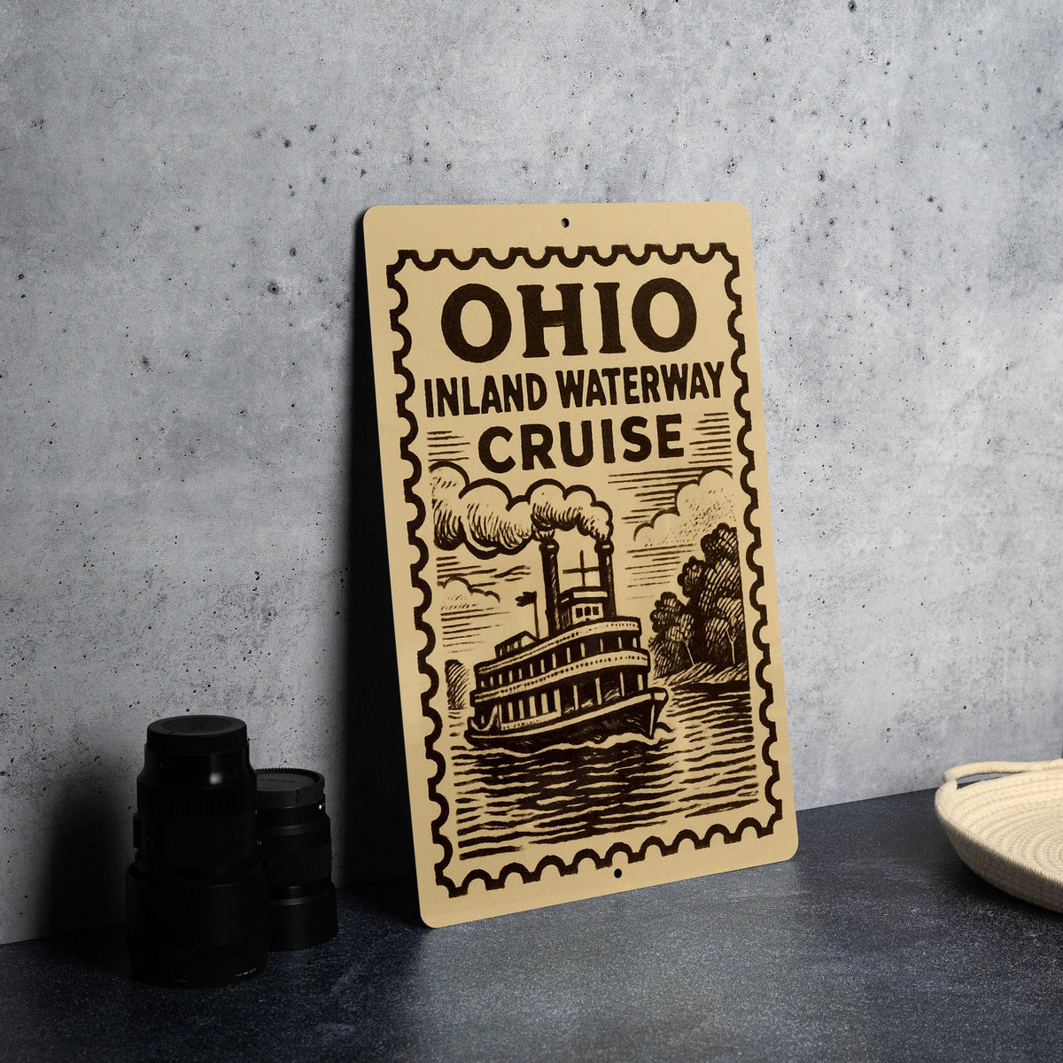 Ohio Inland Waterway Cruise Metal Sign – Vintage Stamp Style Wall Art for Lake House, Nautical Decor, Rustic Ohio Gift — photo 2