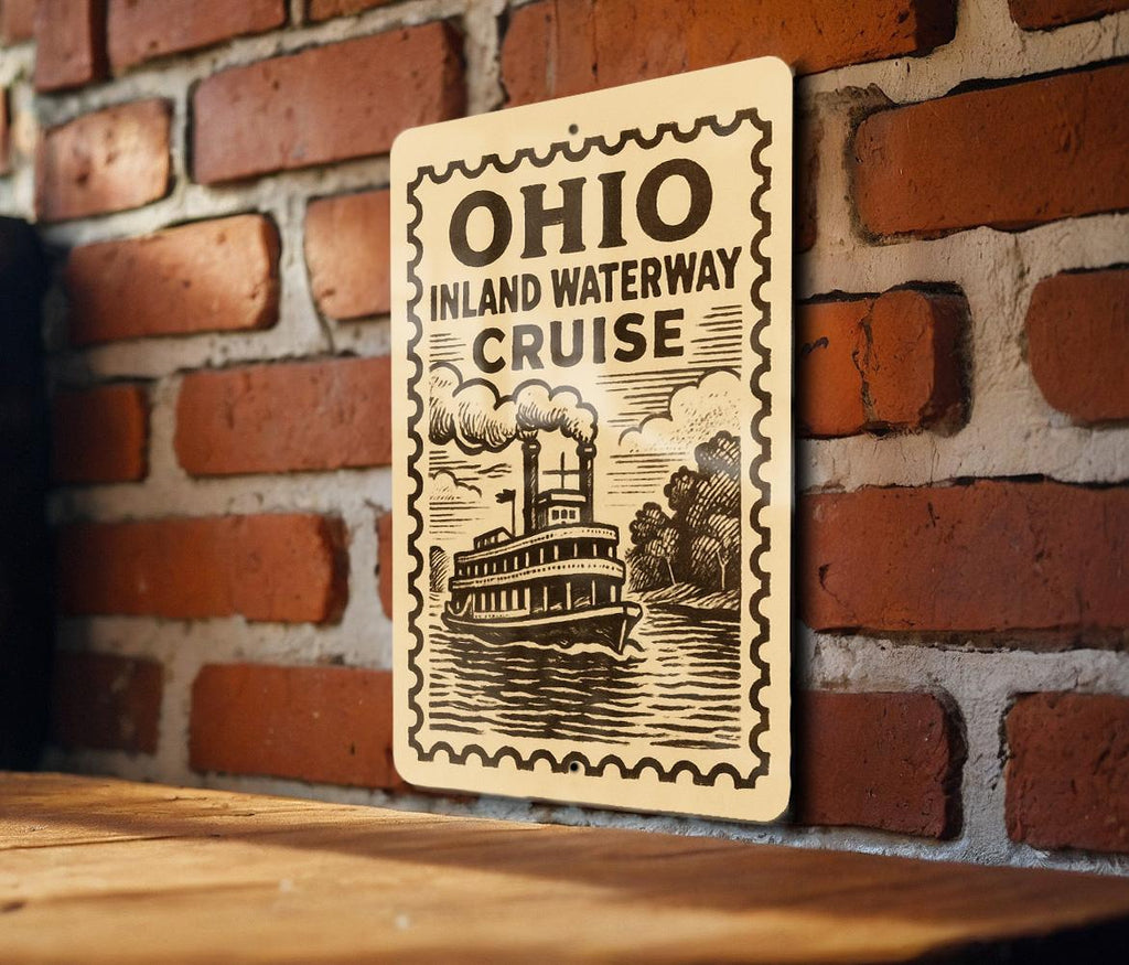 Ohio Inland Waterway Cruise Metal Sign – Vintage Stamp Style Wall Art for Lake House, Nautical Decor, Rustic Ohio Gift — photo 3