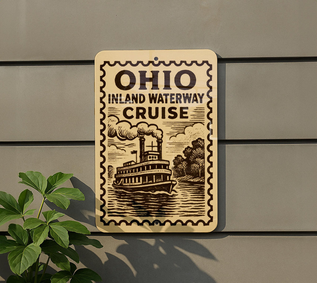 Ohio Inland Waterway Cruise Metal Sign – Vintage Stamp Style Wall Art for Lake House, Nautical Decor, Rustic Ohio Gift — photo 5