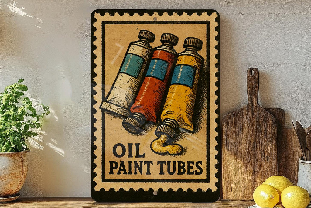 Vintage Oil Paint Tubes Metal Sign – Retro Artist Studio Wall Art, Stamp Style Painting Decor for Art Lovers & Creatives — photo 2