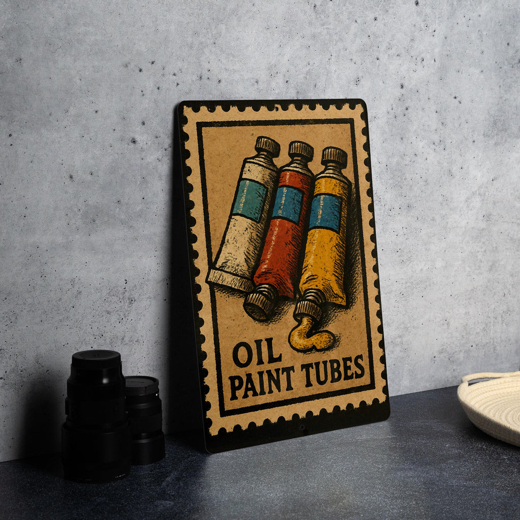 Vintage Oil Paint Tubes Metal Sign – Retro Artist Studio Wall Art, Stamp Style Painting Decor for Art Lovers & Creatives — photo 4