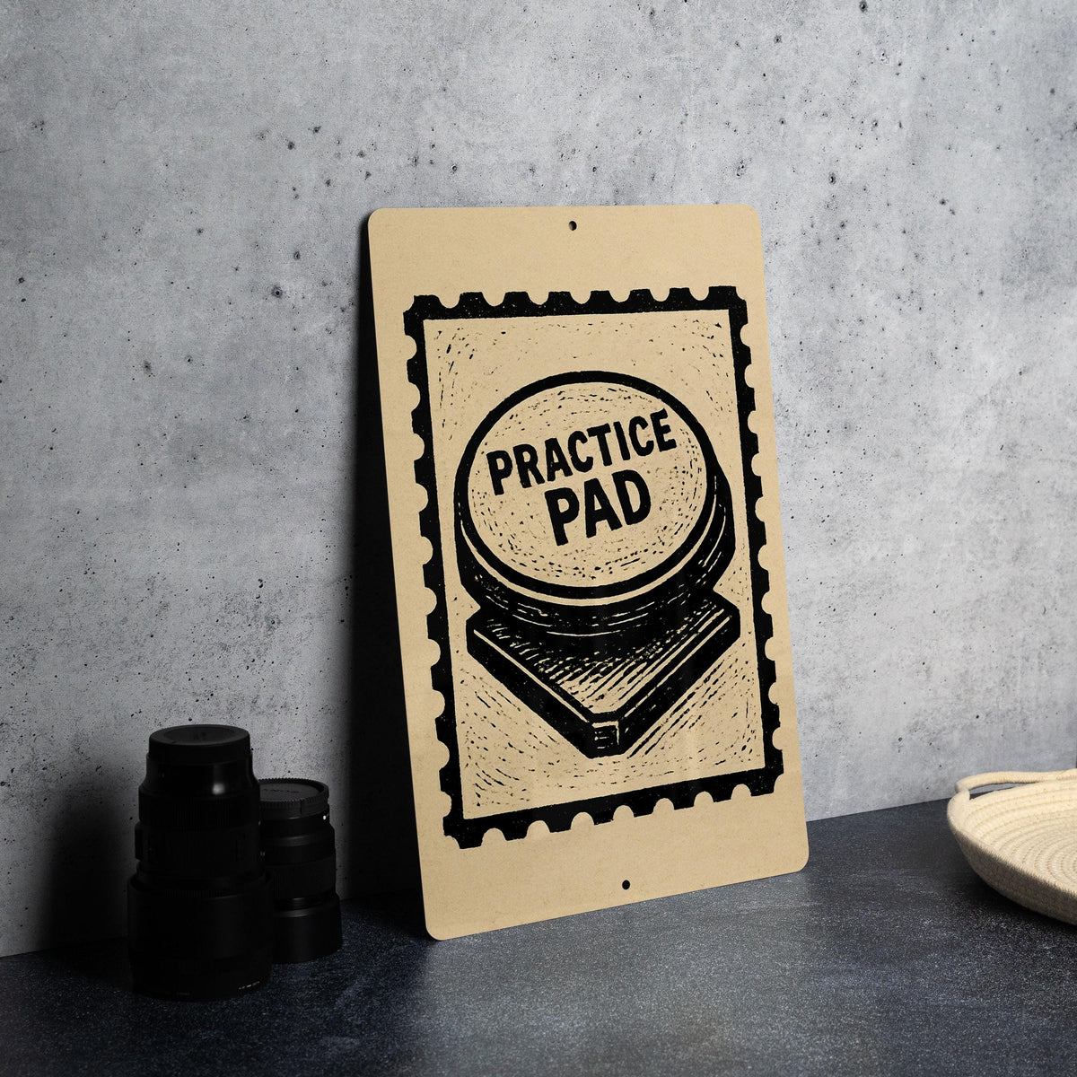 Practice Pad Metal Sign – Vintage Drummer Wall Art, Rustic Drum Practice Room Decor, Music Studio Stamp Style Sign — photo 4