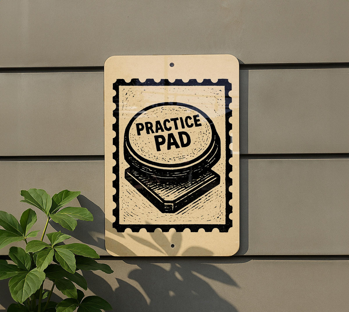 Practice Pad Metal Sign – Vintage Drummer Wall Art, Rustic Drum Practice Room Decor, Music Studio Stamp Style Sign — photo 5