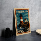 Rhode Island Lighthouse Coastline Metal Sign – Vintage Stamp Style Wall Art for Home, Beach House, or Nautical Decor — photo 3