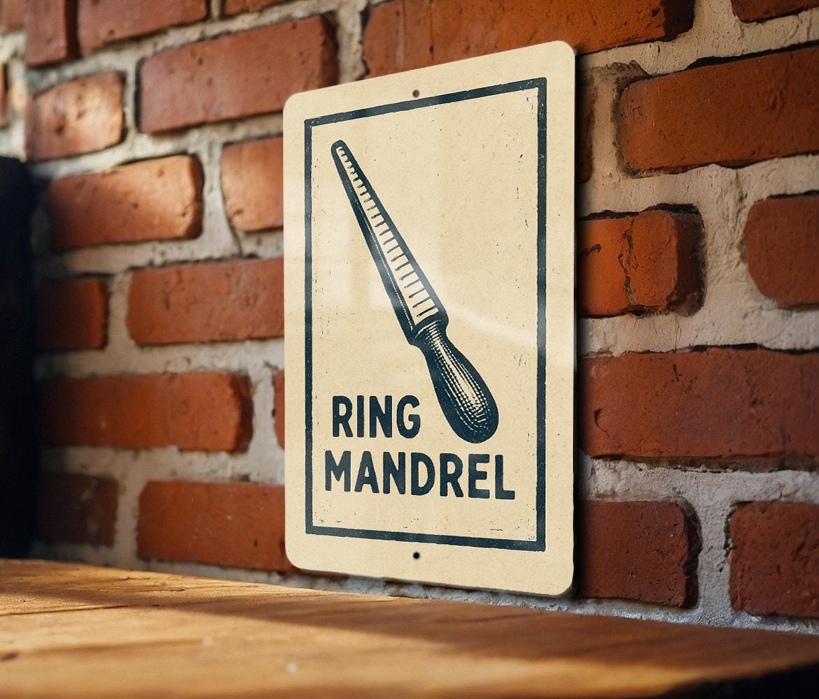 Ring Mandrel Metal Sign – Vintage Stamp Style Jewelry Tool Art, Silversmith Workshop Decor, Jeweler Gift Wall Hanging — photo 1