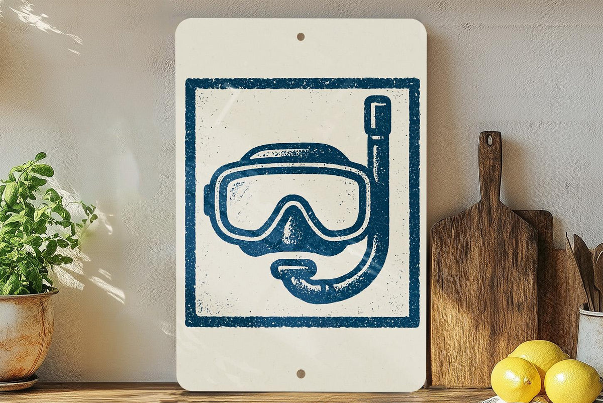 Vintage Snorkel Mask Metal Sign – Scuba Diving Wall Art, Nautical Decor, Retro Diving Helmet Stamp Style Print — photo 2