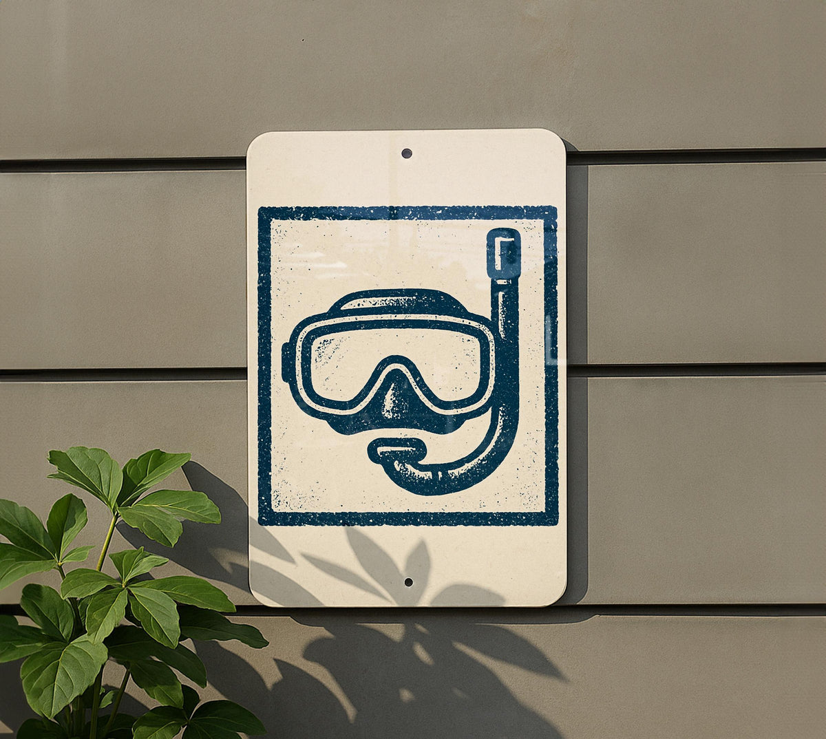 Vintage Snorkel Mask Metal Sign – Scuba Diving Wall Art, Nautical Decor, Retro Diving Helmet Stamp Style Print — photo 5