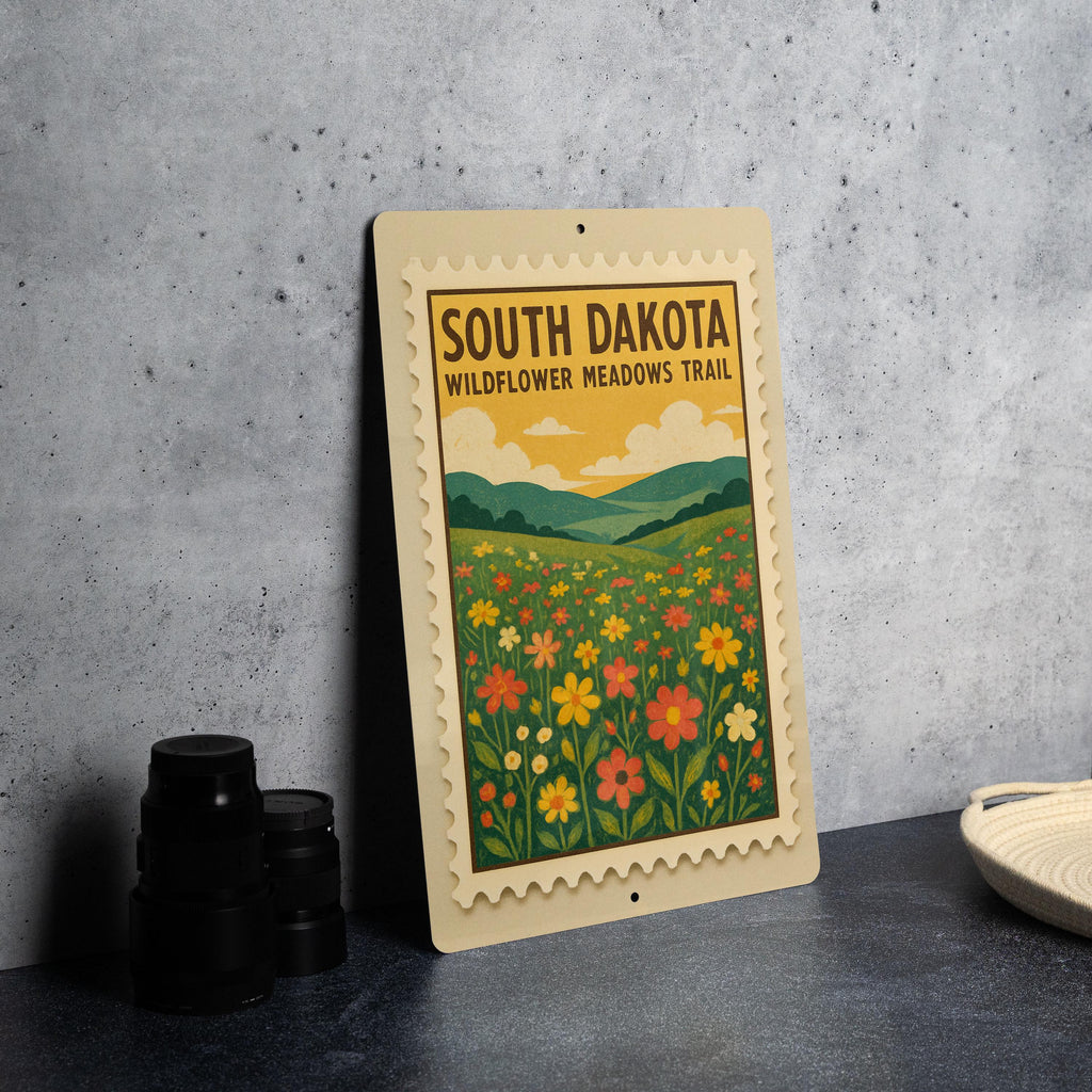 South Dakota Wildflower Meadows Trail Metal Sign – Vintage Stamp Style Wall Decor for Nature Lovers, Rustic Home Art — photo 1