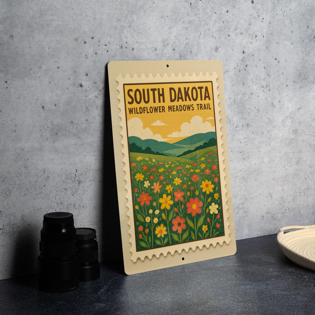 South Dakota Wildflower Meadows Trail Metal Sign – Vintage Stamp Style Wall Decor for Nature Lovers, Rustic Home Art — photo 1