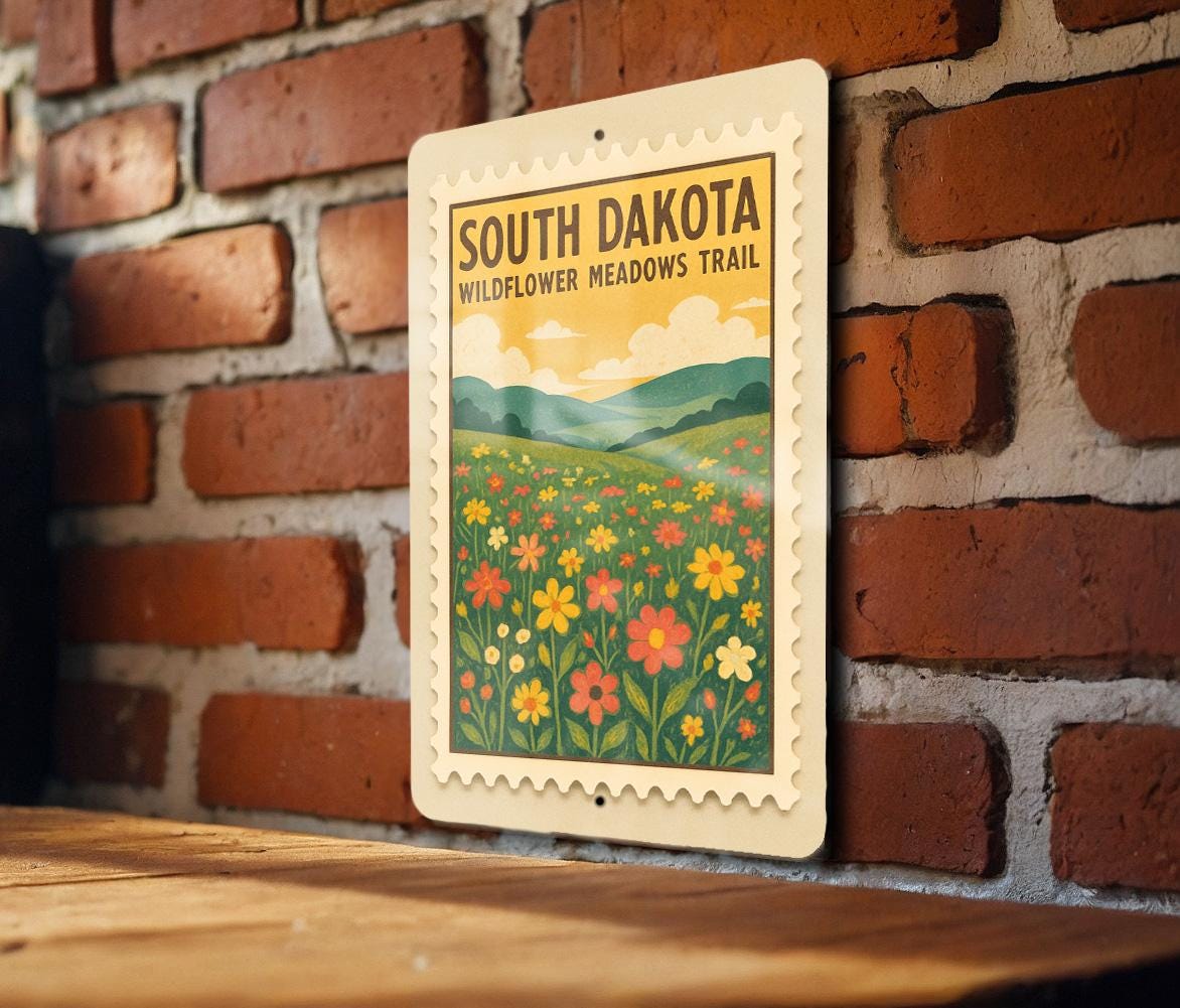 South Dakota Wildflower Meadows Trail Metal Sign – Vintage Stamp Style Wall Decor for Nature Lovers, Rustic Home Art — photo 2