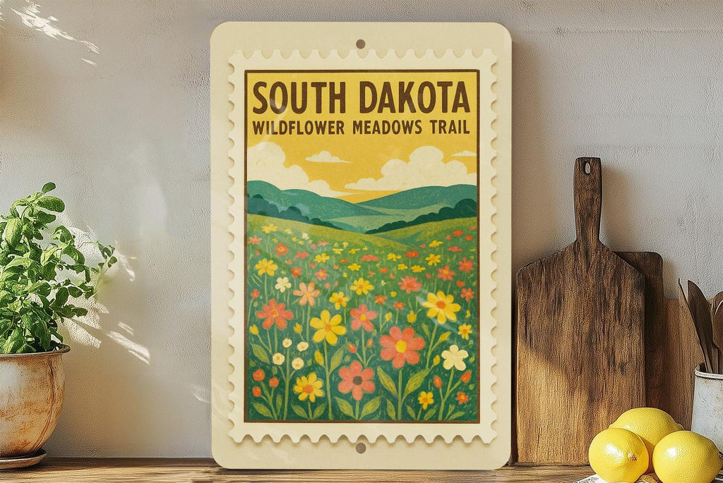 South Dakota Wildflower Meadows Trail Metal Sign – Vintage Stamp Style Wall Decor for Nature Lovers, Rustic Home Art — photo 4
