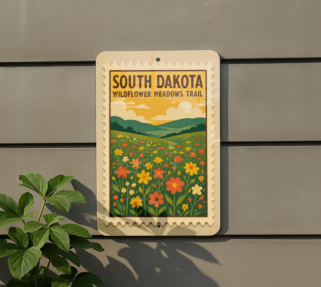 South Dakota Wildflower Meadows Trail Metal Sign – Vintage Stamp Style Wall Decor for Nature Lovers, Rustic Home Art — photo 5