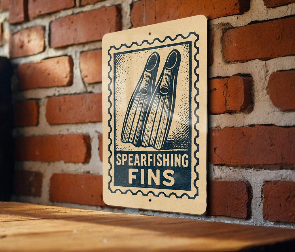 Spearfishing Fins Metal Sign – Vintage Stamp Style Wall Art for Divers, Rustic Ocean Decor, Scuba Diving Gift for Him — photo 3