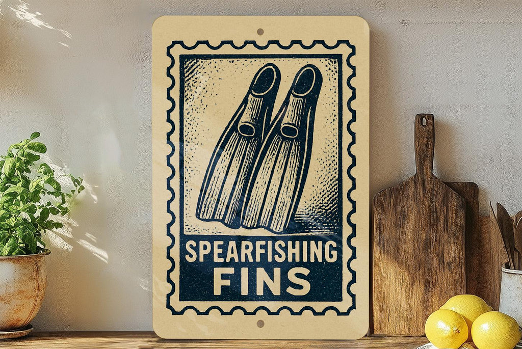 Spearfishing Fins Metal Sign – Vintage Stamp Style Wall Art for Divers, Rustic Ocean Decor, Scuba Diving Gift for Him — photo 4