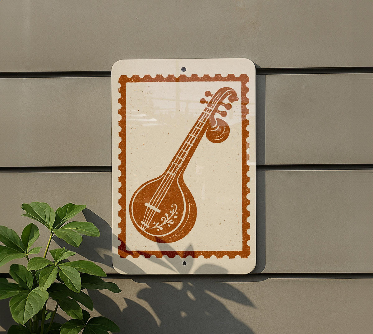 Veena Stamp Style Metal Wall Art Sign – Indian Musical Instrument Decor, Vintage Music Room or Studio Wall Hanging — photo 5