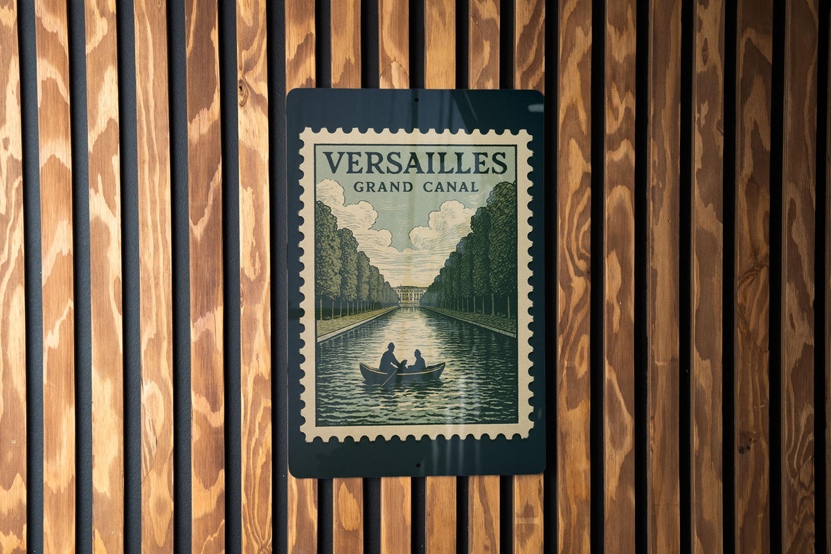 Versailles Grand Canal Metal Sign – Vintage Stamp Style French Architecture Wall Art for Home or Garden Decor — photo 1
