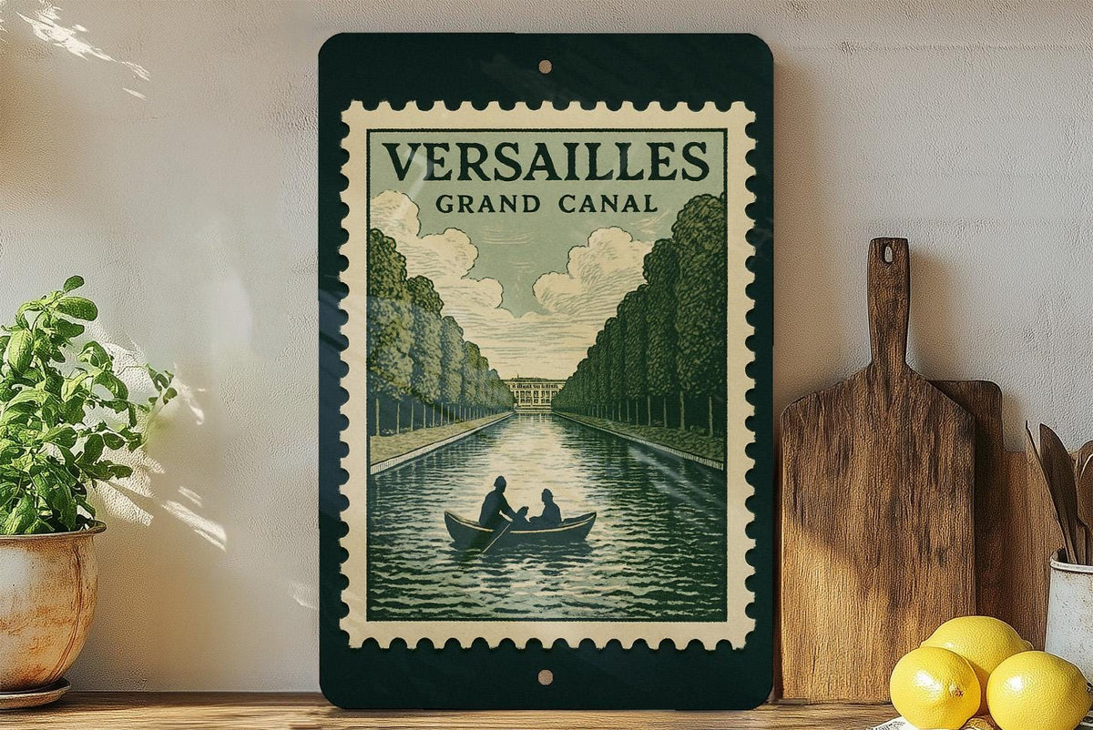 Versailles Grand Canal Metal Sign – Vintage Stamp Style French Architecture Wall Art for Home or Garden Decor — photo 4