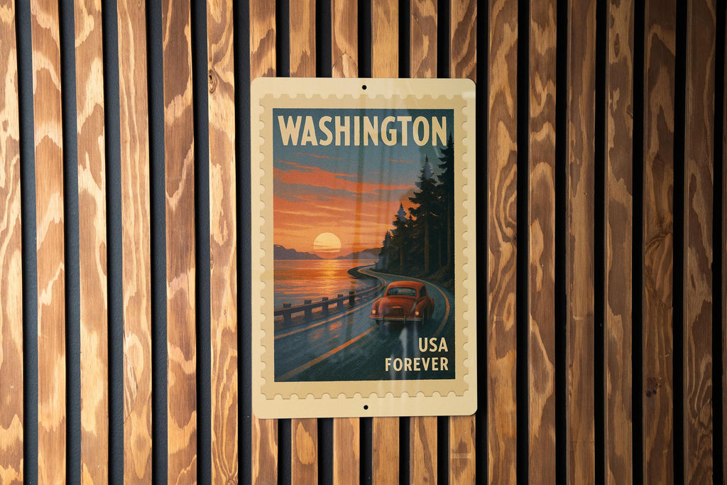 Washington Bayfront Sunset Drive Metal Sign – Vintage Stamp Style Wall Art for Beach House, Coastal Decor, Nautical Gift — photo 2