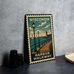 Wisconsin Harbor Walkway Metal Sign – Vintage Stamp Style Wall Art for Home, Lake House, Cabin, or Nautical Decor — photo 3