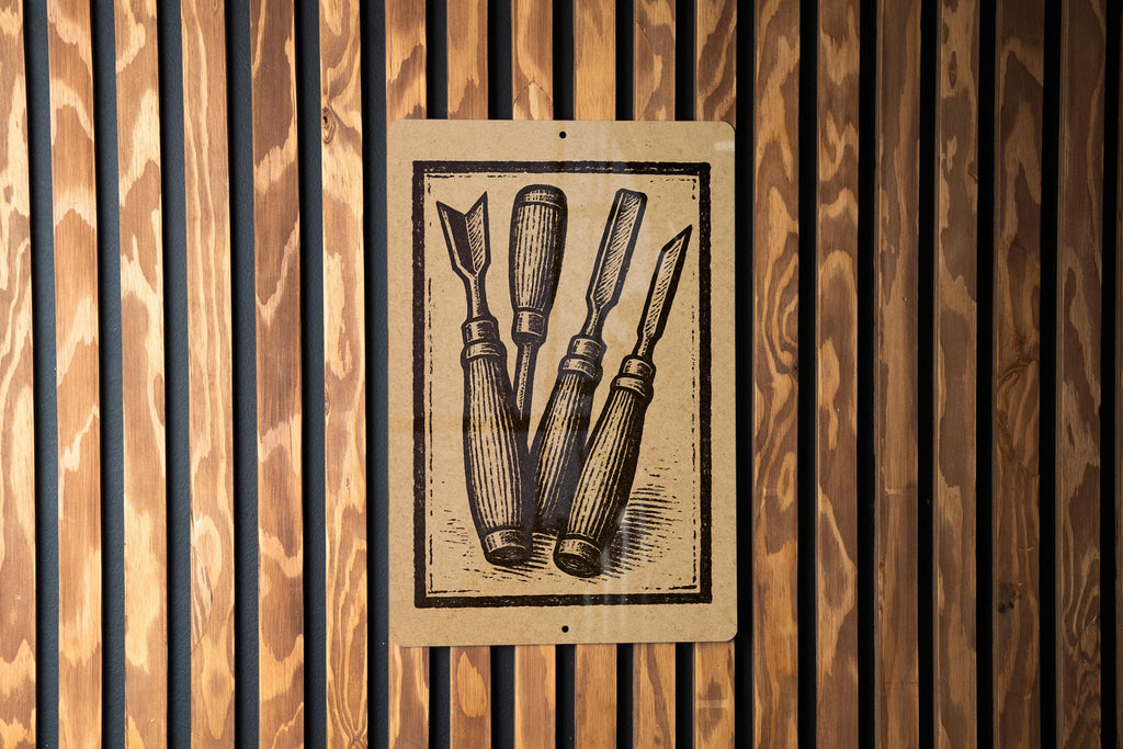 Wood Carving Chisels Metal Sign – Vintage Stamp Style Workshop Decor for Woodworkers, Rustic Garage or Tool Shop Art — photo 4