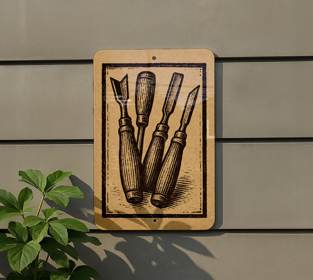 Wood Carving Chisels Metal Sign – Vintage Stamp Style Workshop Decor for Woodworkers, Rustic Garage or Tool Shop Art — photo 5