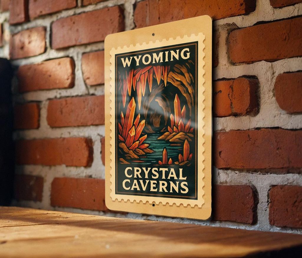 Wyoming Crystal Caverns Metal Sign – Vintage Stamp Style Wall Art, Rustic Travel Decor, Retro Wyoming Souvenir Sign — photo 4