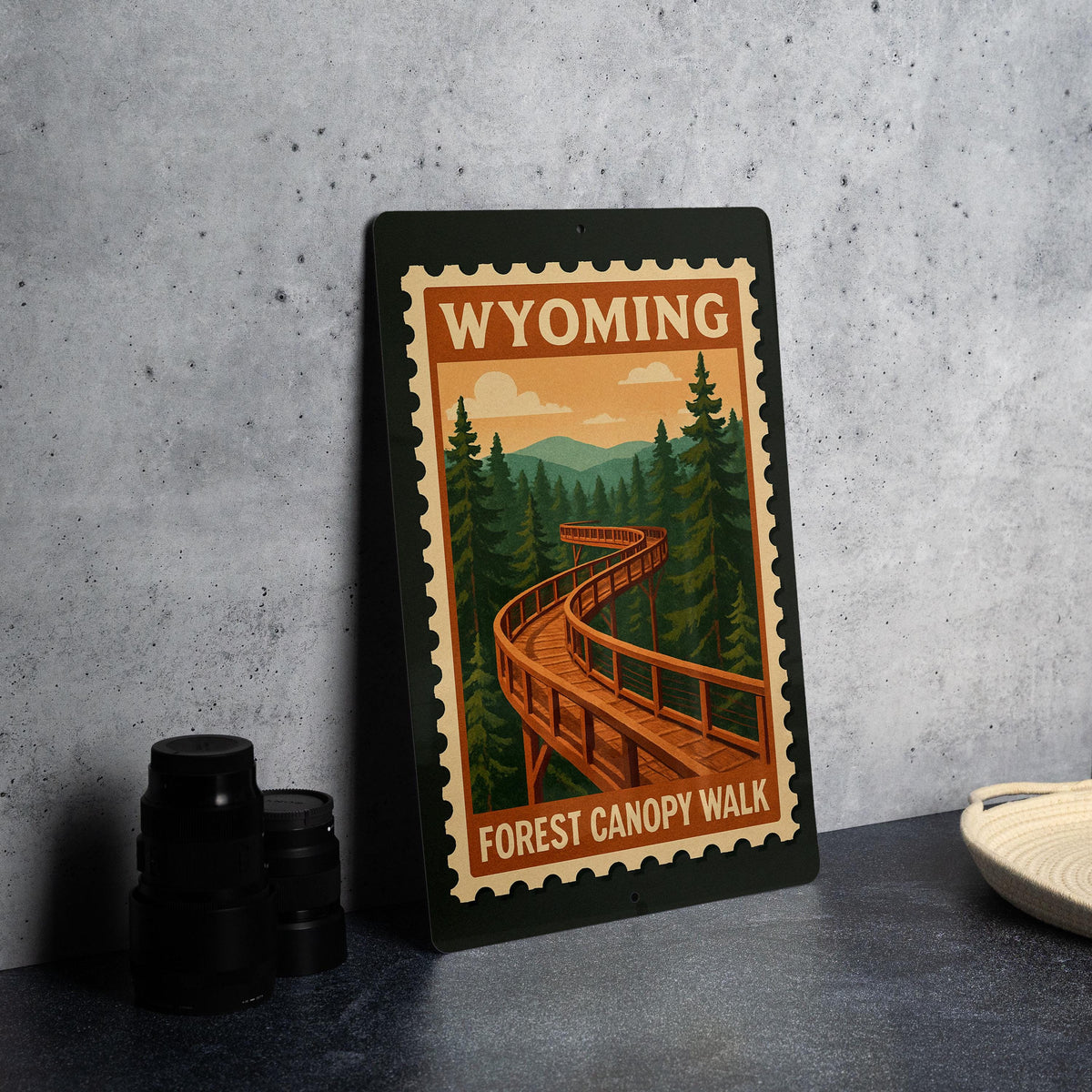 Wyoming Forest Canopy Walk Metal Sign – Rustic Stamp Style Wall Art for Cabin, Lodge, Nature or Outdoor Decor — photo 2