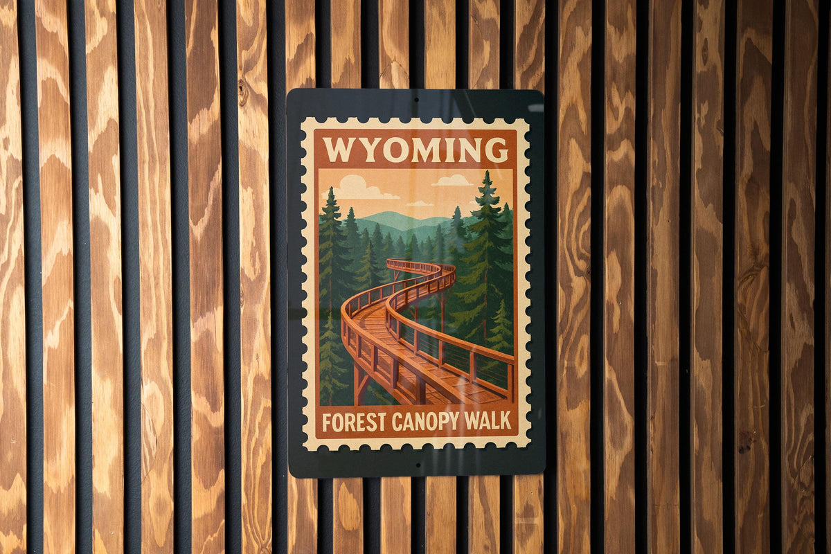 Wyoming Forest Canopy Walk Metal Sign – Rustic Stamp Style Wall Art for Cabin, Lodge, Nature or Outdoor Decor — photo 3