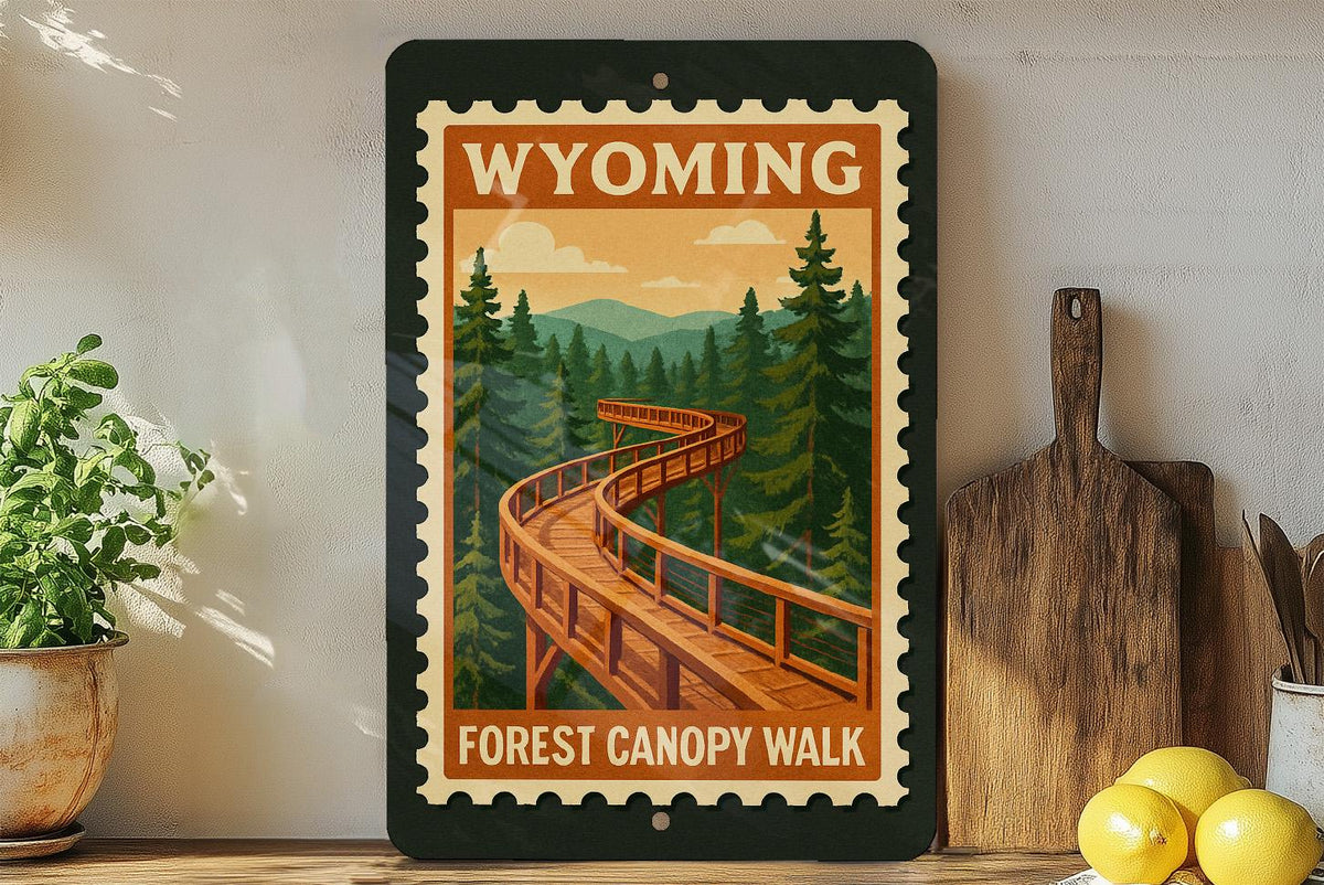 Wyoming Forest Canopy Walk Metal Sign – Rustic Stamp Style Wall Art for Cabin, Lodge, Nature or Outdoor Decor — photo 4