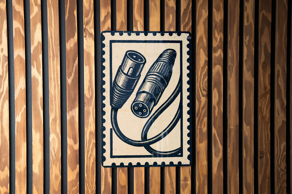 XLR Cables Metal Sign – Vintage Stamp Style Music Studio Wall Art, Audio Recording Room Decor, Gift for Musicians — photo 1
