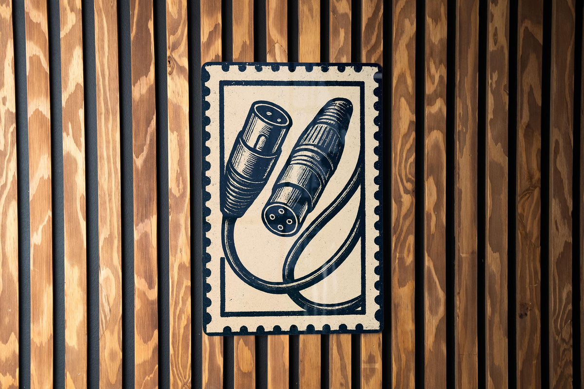 XLR Cables Metal Sign – Vintage Stamp Style Music Studio Wall Art, Audio Recording Room Decor, Gift for Musicians — photo 1