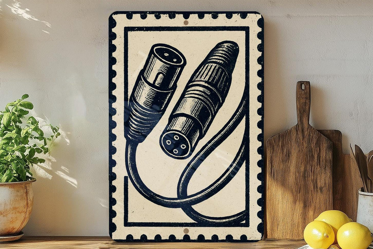 XLR Cables Metal Sign – Vintage Stamp Style Music Studio Wall Art, Audio Recording Room Decor, Gift for Musicians — photo 4