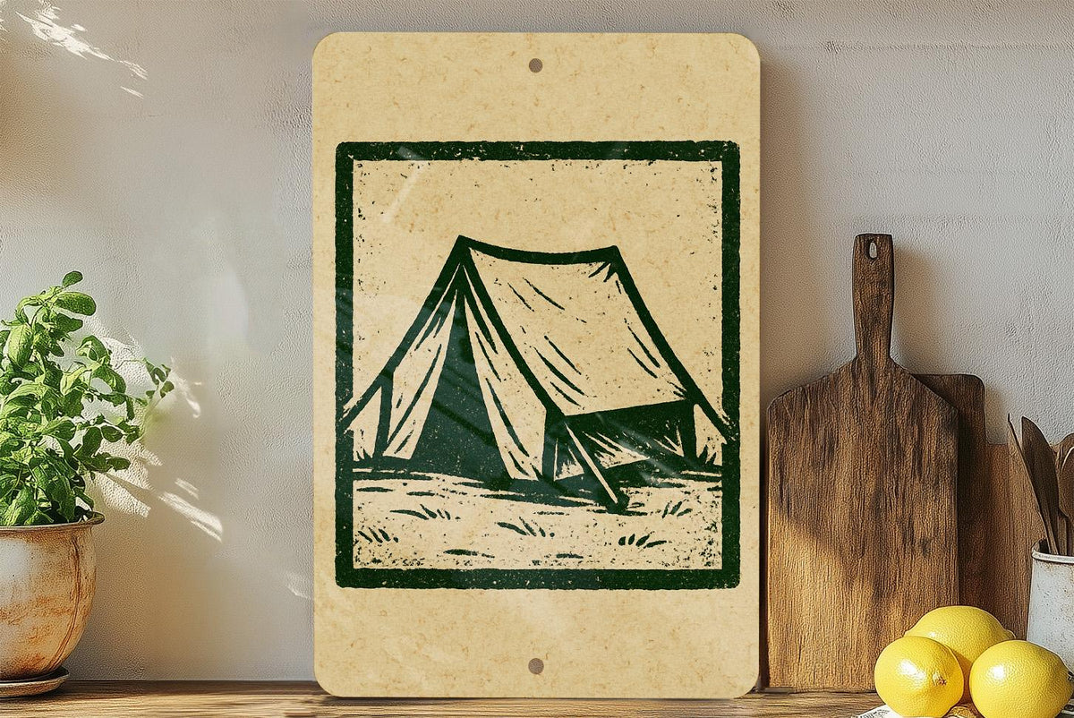 Camping Tent Metal Sign – Rustic Stamp Style Wall Art for Cabin, Campsite, RV Decor, Outdoor Adventure Gift — photo 2