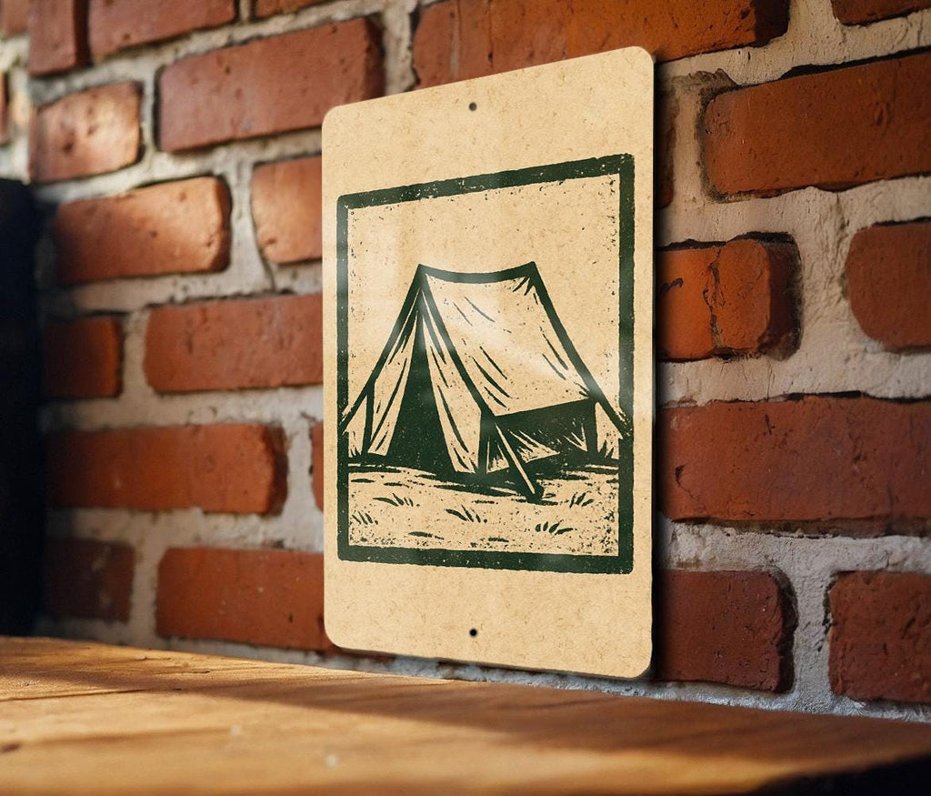Camping Tent Metal Sign – Rustic Stamp Style Wall Art for Cabin, Campsite, RV Decor, Outdoor Adventure Gift — photo 3