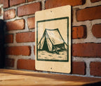 Camping Tent Metal Sign – Rustic Stamp Style Wall Art for Cabin, Campsite, RV Decor, Outdoor Adventure Gift — photo 3