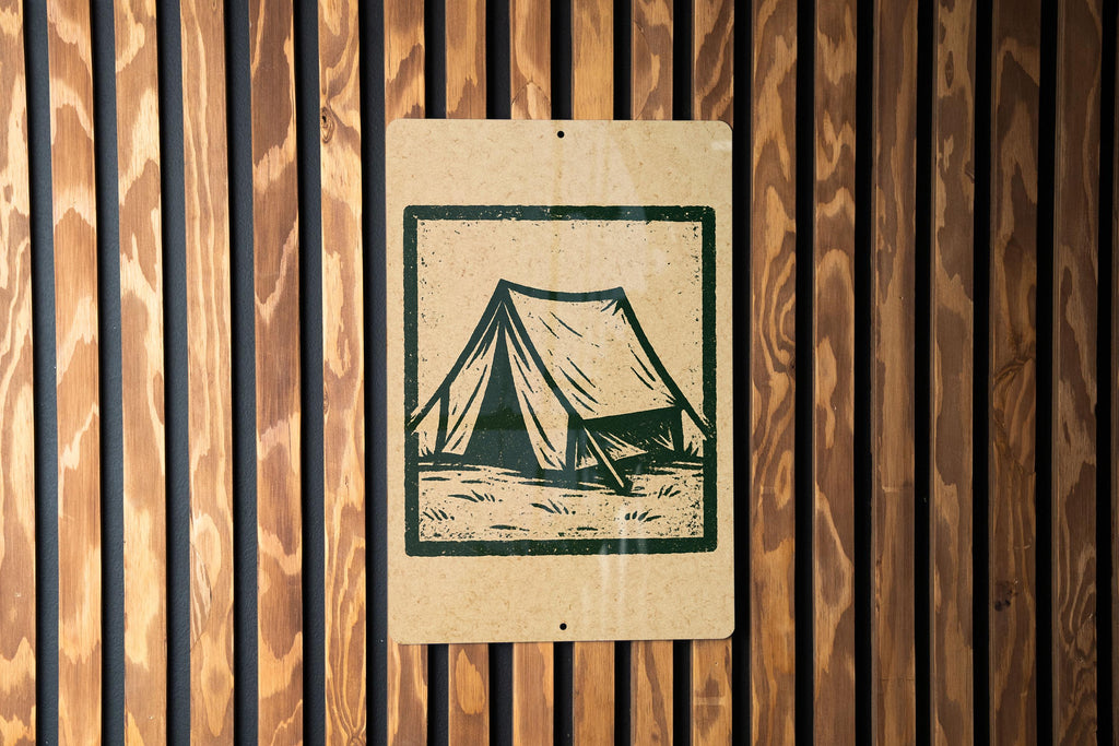 Camping Tent Metal Sign – Rustic Stamp Style Wall Art for Cabin, Campsite, RV Decor, Outdoor Adventure Gift — photo 4