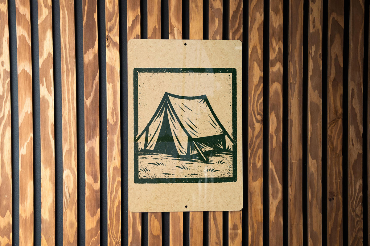 Camping Tent Metal Sign – Rustic Stamp Style Wall Art for Cabin, Campsite, RV Decor, Outdoor Adventure Gift — photo 4