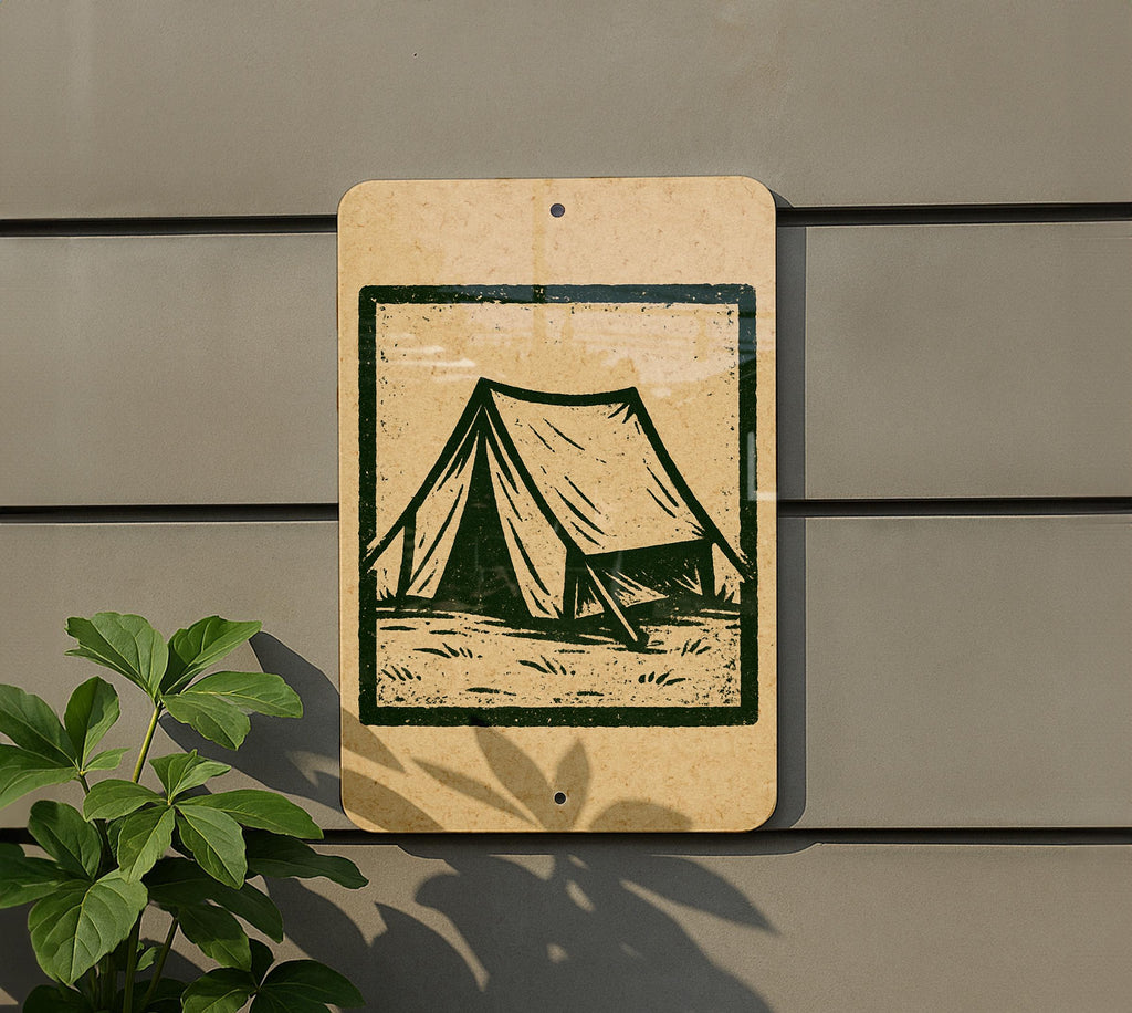 Camping Tent Metal Sign – Rustic Stamp Style Wall Art for Cabin, Campsite, RV Decor, Outdoor Adventure Gift — photo 5