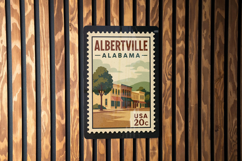 Albertville Alabama Retro Postage Stamp Metal Sign – Vintage-Inspired City Souvenir Wall Decor — photo 3