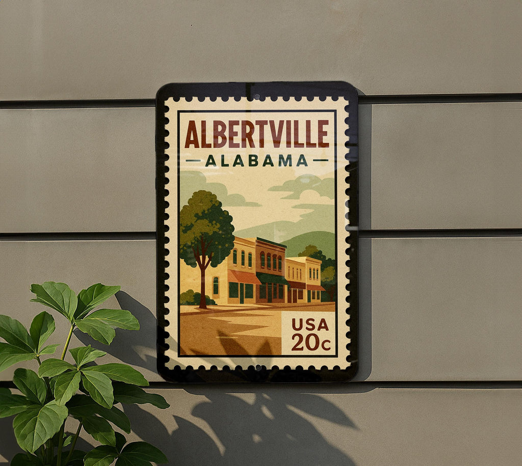 Albertville Alabama Retro Postage Stamp Metal Sign – Vintage-Inspired City Souvenir Wall Decor — photo 5
