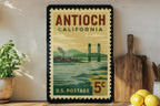 Antioch California Metal Sign – Retro Postage Stamp Design Featuring Iconic City Landmarks and Scenic Views — photo 2