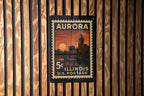 Aurora Illinois Metal Sign – Retro Postage Stamp Design Featuring Cityscape and Historic Landmarks — photo 1