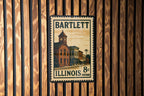 Bartlett Illinois Metal Sign Featuring Retro Postage Stamp Design of Local Landmark and Town Name Decor — photo 1