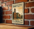 Bartlett Illinois Metal Sign Featuring Retro Postage Stamp Design of Local Landmark and Town Name Decor — photo 2