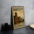 Bartlett Illinois Metal Sign Featuring Retro Postage Stamp Design of Local Landmark and Town Name Decor — photo 4